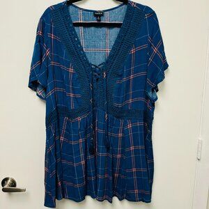 Torrid | Blue & Pink Plaid Blouse 116
